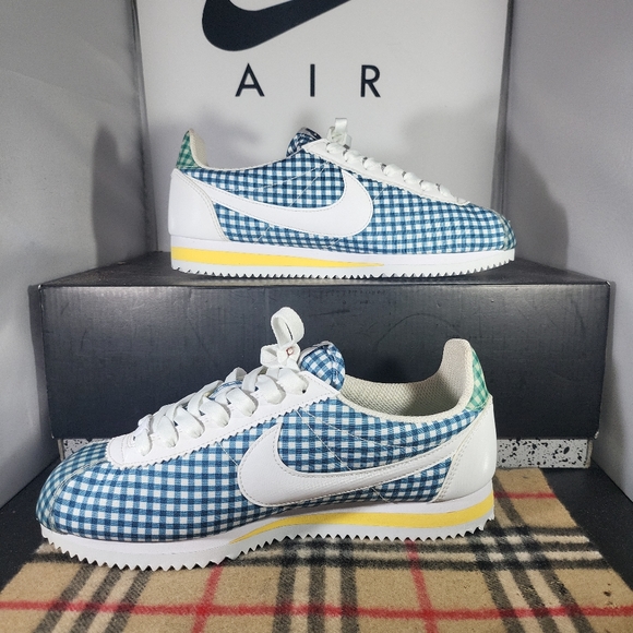 Size 8.5- Nike Classic Cortez QS Womens White Blue Plaid BV4890-101 Sneakers. FI - Picture 10 of 12